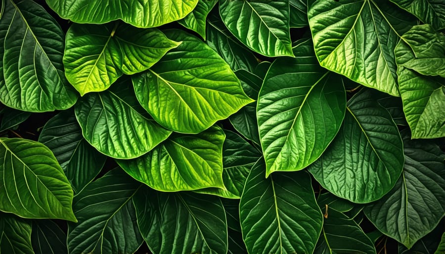 Kratom leaves showing their unique structure in a tropical environment