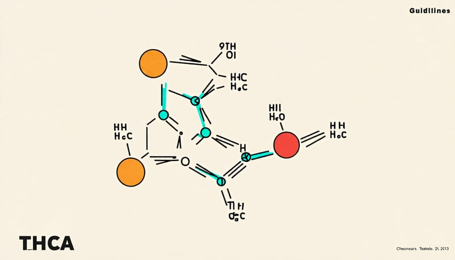 Graphical representation of the THCA molecule structure, highlighting its unique chemical bonds and elements