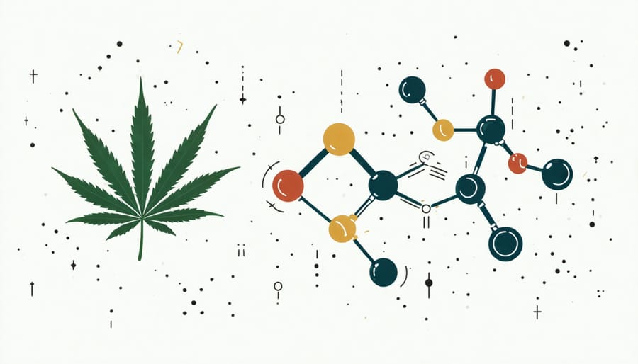 Artistic depiction of THC and CBD molecular structures